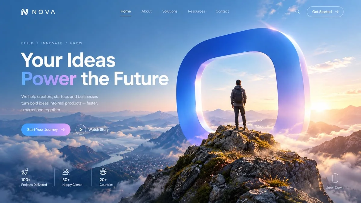 Homepage design concept for Nova, a tech startup website